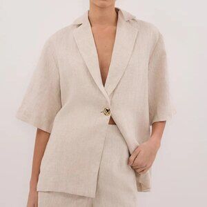 DISSH Linen Short Sleeve Blazer Beige